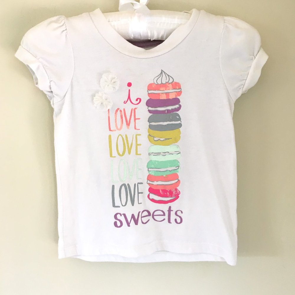 Cherokee "I Love Sweets" Colorful Macarons T-shirt, French Vanilla, Size 2